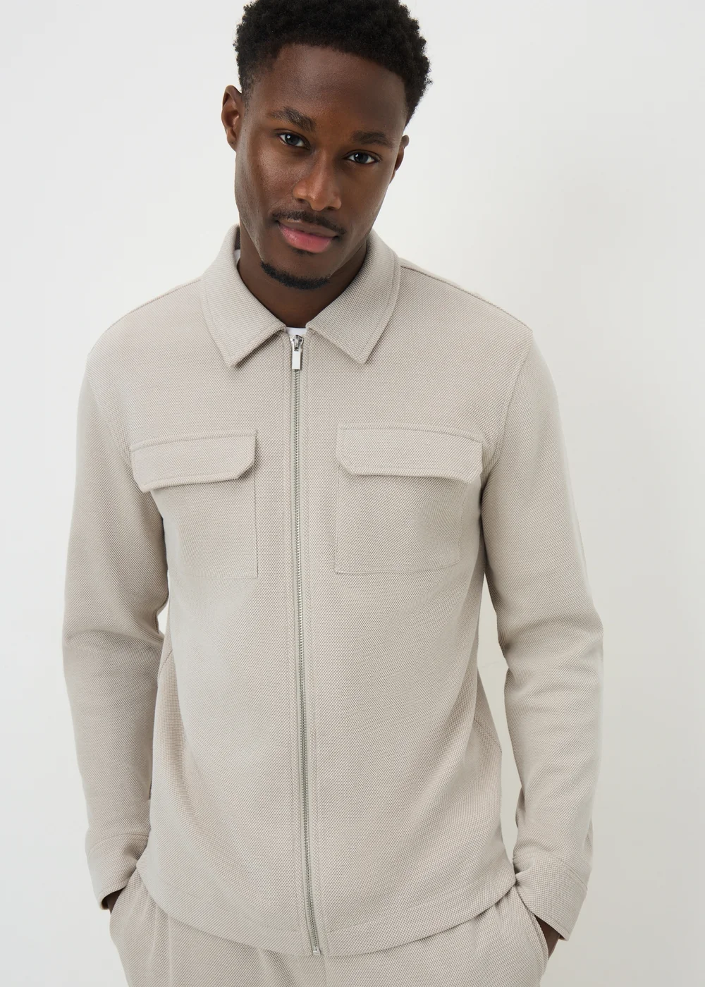 Cream Pique Smart Co Ord Shacket - L Image 1