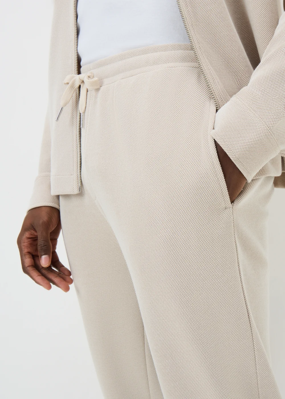 Cream Smart Pique Co Ord Jogging Bottoms - Small Image 2