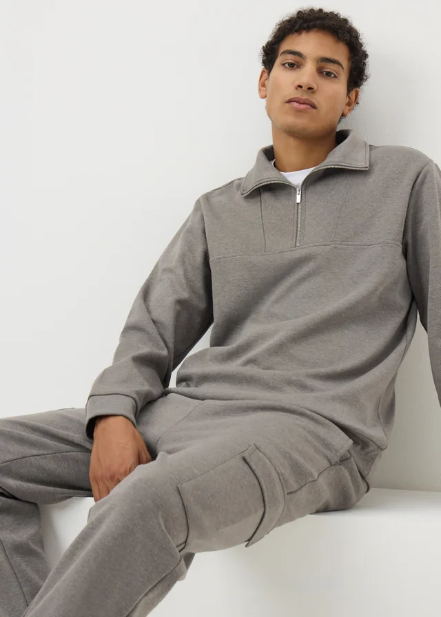 Brown Smart 1/2 Zip Co Ord Sweatshirt