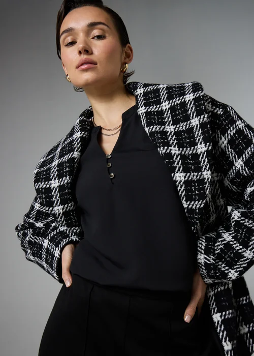 Et Vous Black Notch Neck Blouse - Size 8 Image 2