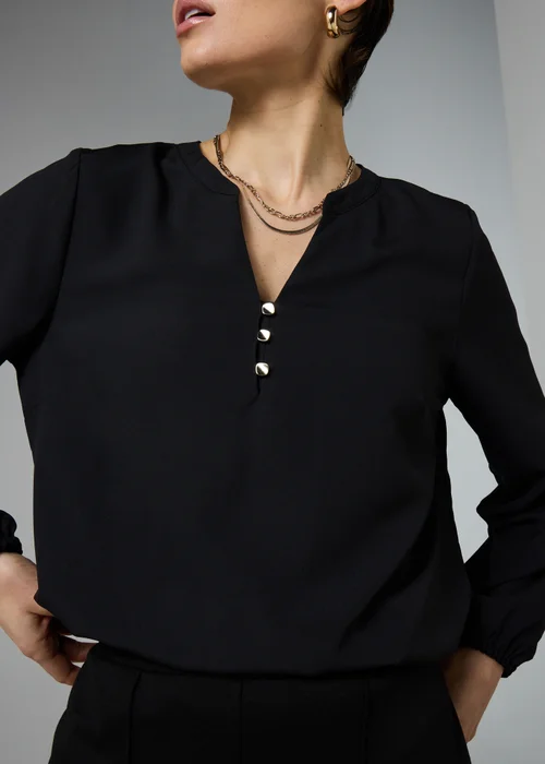 Et Vous Black Notch Neck Blouse - Size 8 Image 3