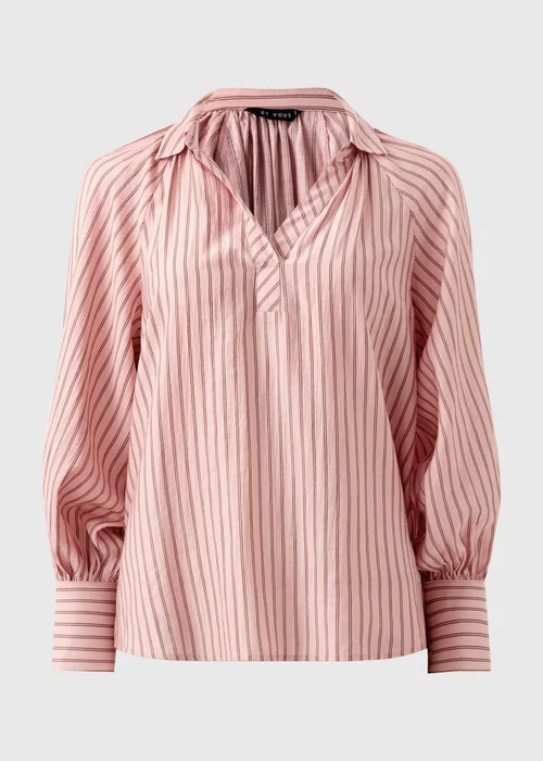 Et Vous Pink Stripe Puff Sleeve Blouse - Small Image 4