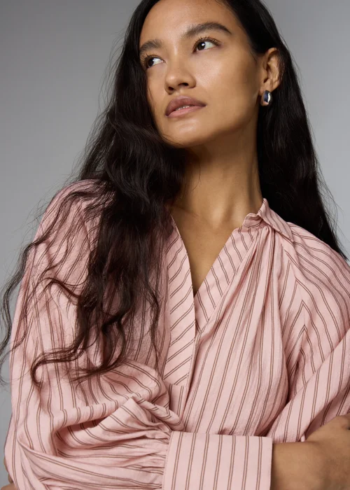 Et Vous Pink Stripe Puff Sleeve Blouse - Small Image 3