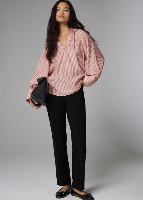 Et Vous Pink Stripe Puff Sleeve Blouse - Small Image 2