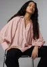 Et Vous Pink Stripe Puff Sleeve Blouse - Small Image 1
