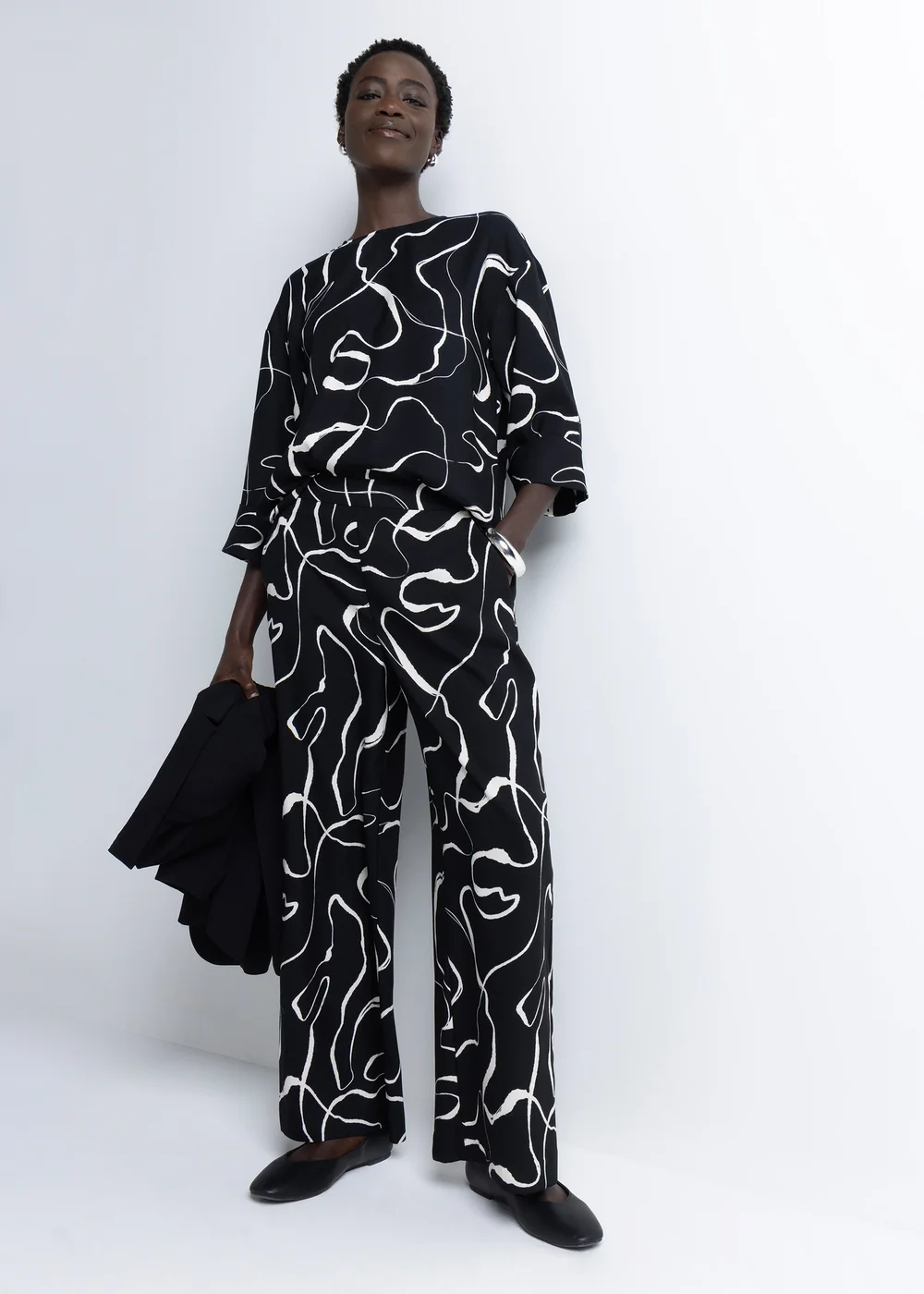 Et Vous Wiggle Print Wide Leg Trousers - Size 16 29 leg Image 1