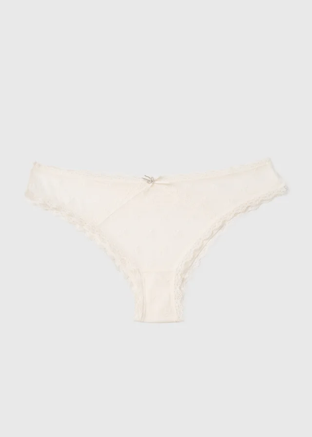 Cream Mesh Bow Brazilian Knickers