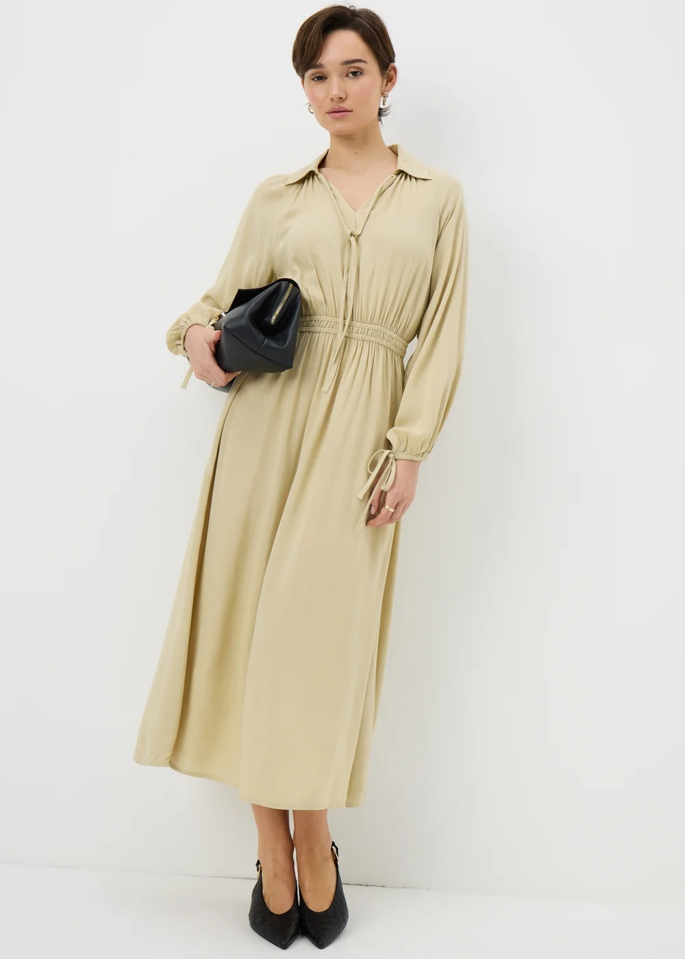 Sage Green Tie Neck Midaxi Dress - 8 Image 1