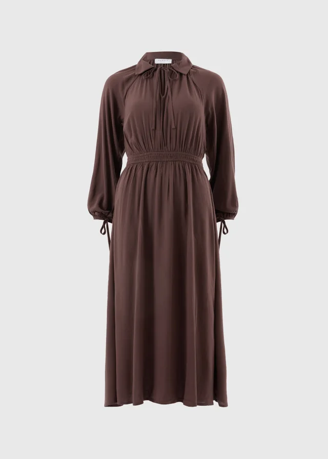 Brown Tie Neck Midaxi Dress