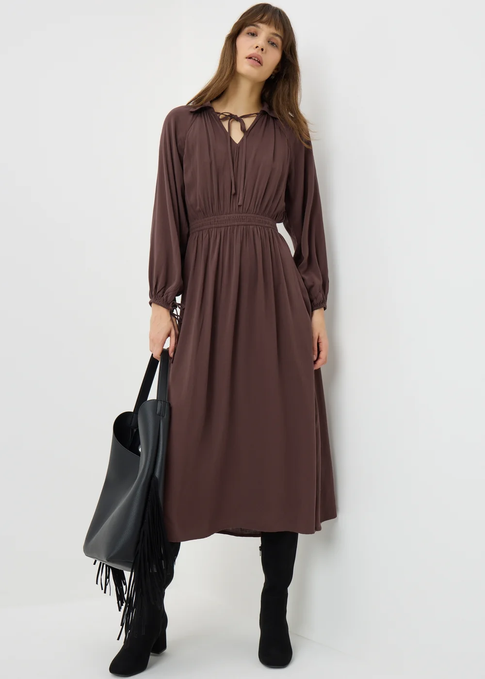 Brown Tie Neck Midaxi Dress - 26 Image 1