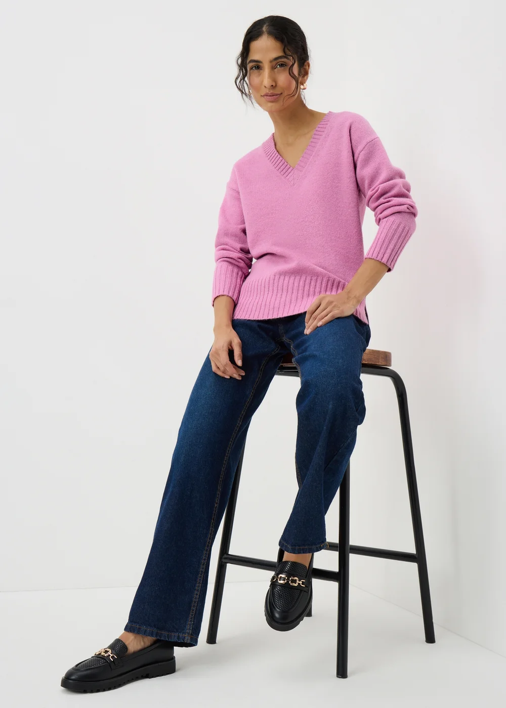 Pink V-Neck Knitted Jumper - Small Image 2