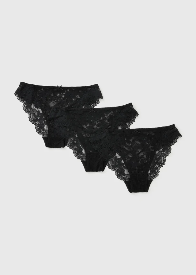 3 Pack Black Lace High Leg Knickers