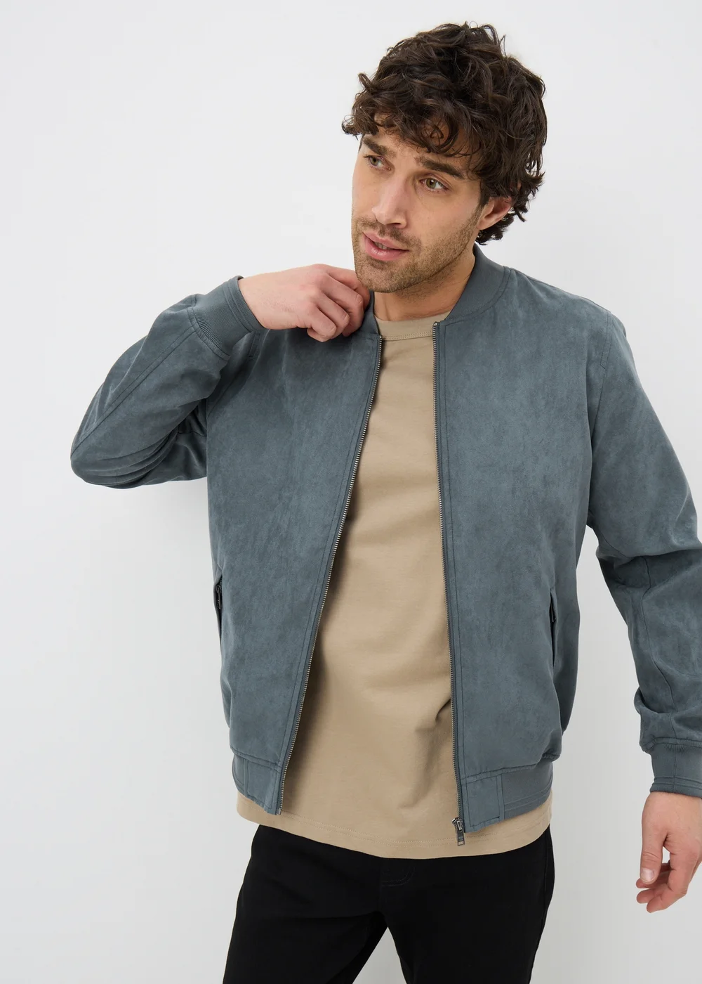 Grey Faux Suede Bomber Jacket - S Image 1