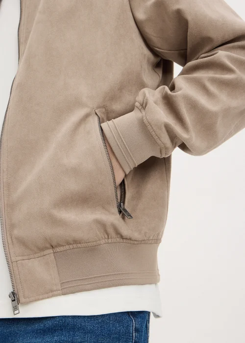 Stone Faux Suede Bomber Jacket - Small Image 1