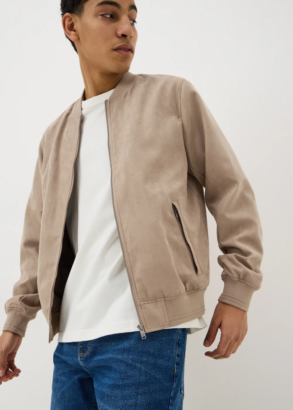Stone Faux Suede Bomber Jacket - Small Image 1
