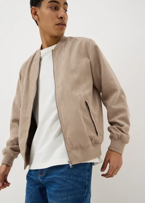 Stone Faux Suede Bomber Jacket - Small Image 1