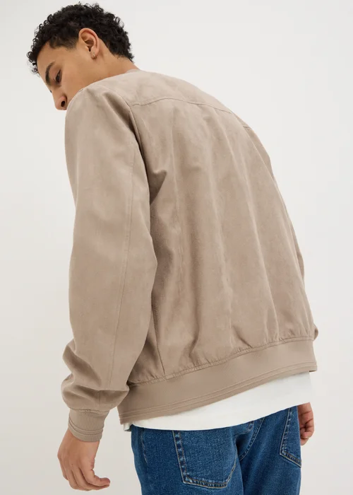 Stone Faux Suede Bomber Jacket - Small Image 3