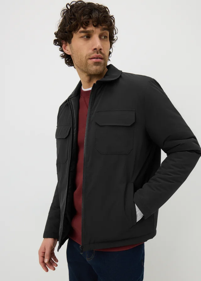 Black Padded Cargo Shacket
