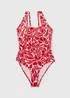 Red Floral Stamp Square Neck Swimsuit - Size 8 Image 3