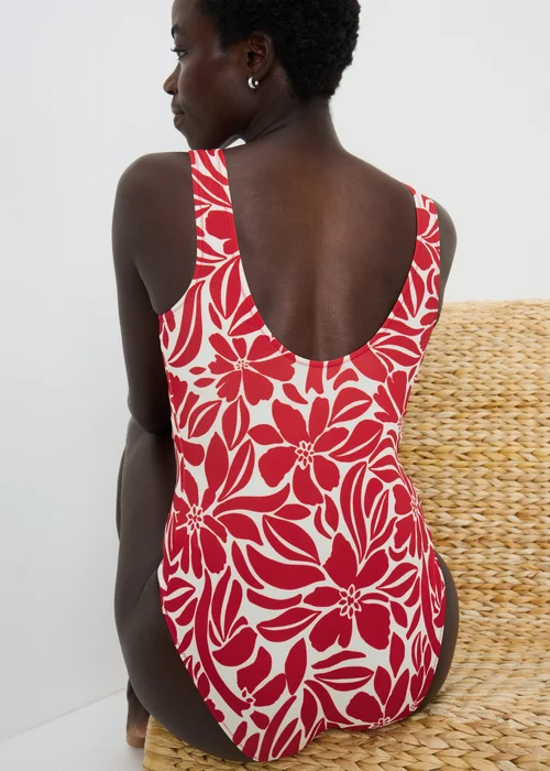 Red Floral Stamp Square Neck Swimsuit - Size 8 Image 2