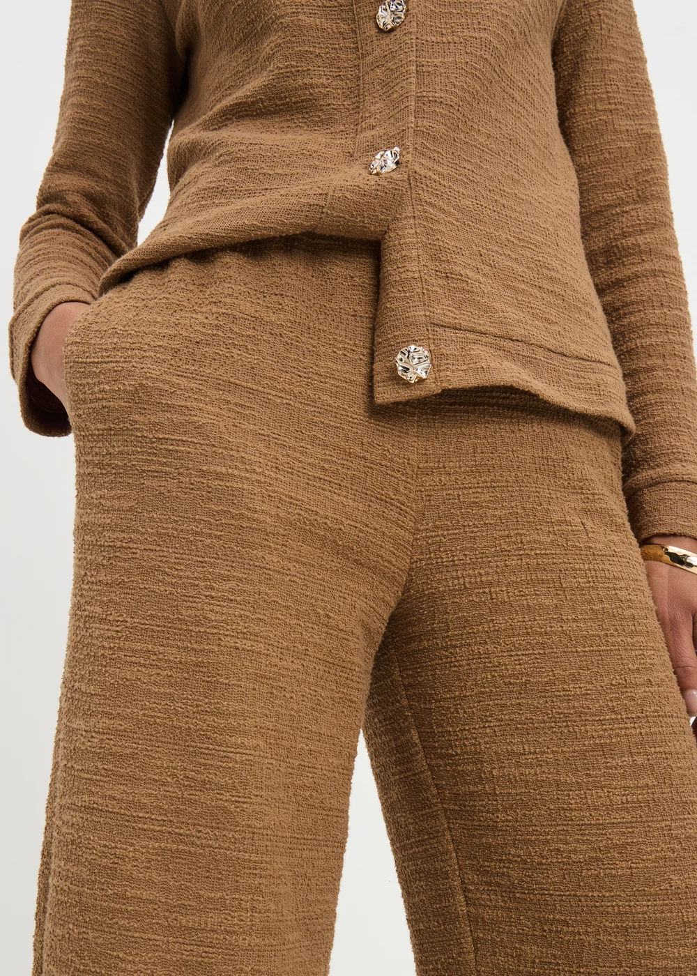Camel Boucle Wide Leg Co Ord Trousers - 20/L31 Image 3