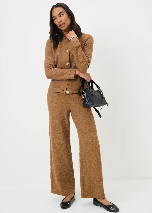 Camel Boucle Wide Leg Co Ord Trousers