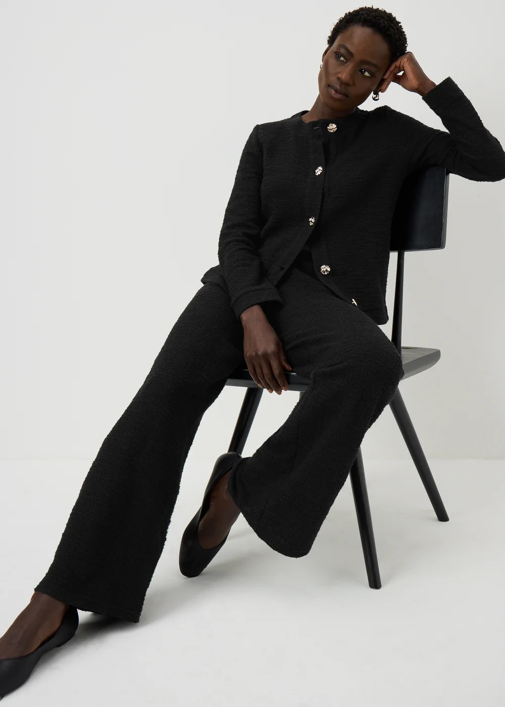 Black Boucle Wide Leg Co Ord Trousers - Size 10 29 leg Image 1