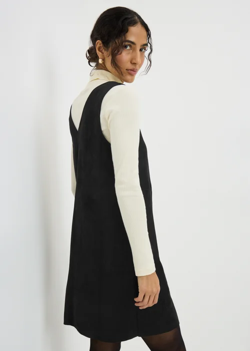 Black Faux Suede Pinafore Dress - 20 Image 3