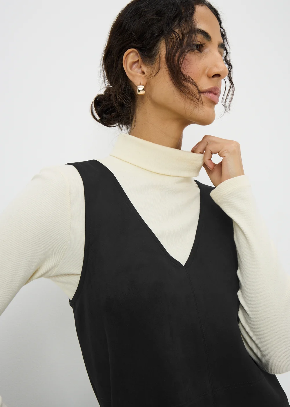 Black Faux Suede Pinafore Dress - 20 Image 2