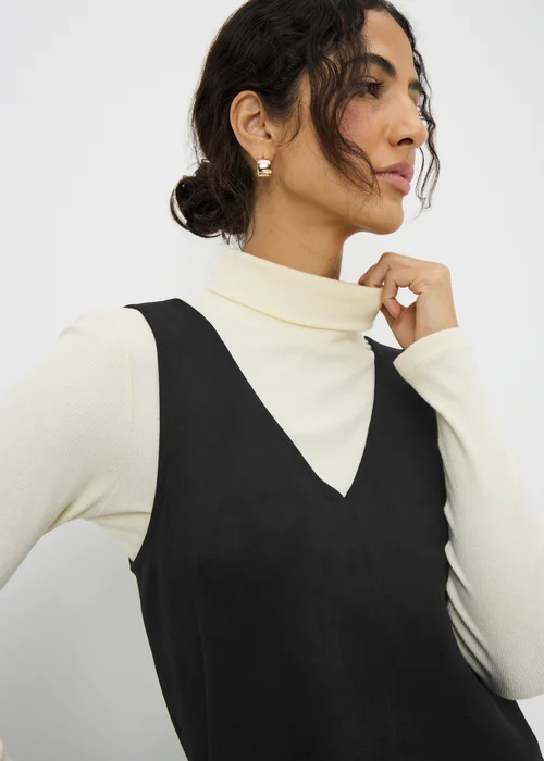 Black Faux Suede Pinafore Dress - 20 Image 2