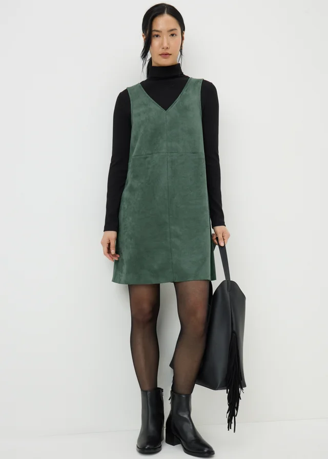 Teal Faux Suede Pinafore Dress