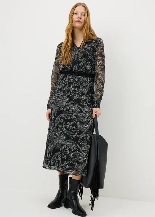 Black Paisley Belted Midaxi Dress - 8 Image 1