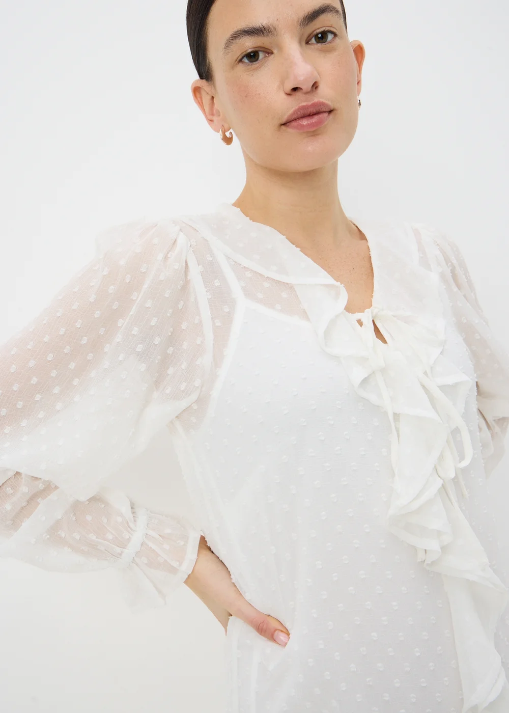 Ivory Dobby Ruffle Mini Dress - 8 Image 3