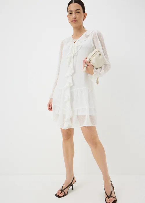 Ivory Dobby Ruffle Mini Dress - Size 8 Image 1