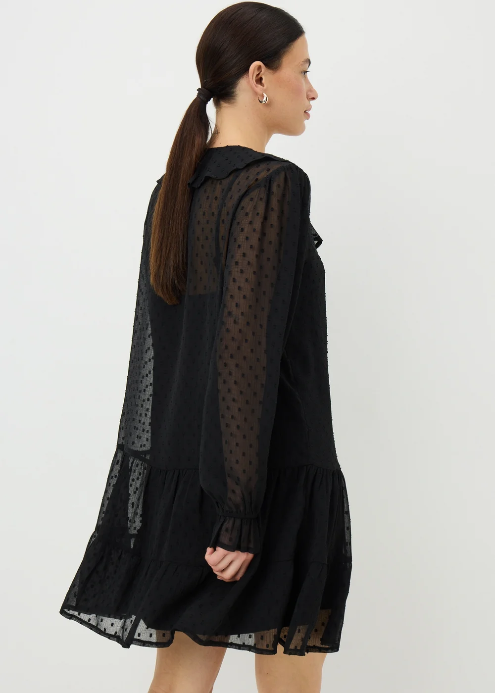 Black Dobby Ruffle Mini Dress - 8 Image 2