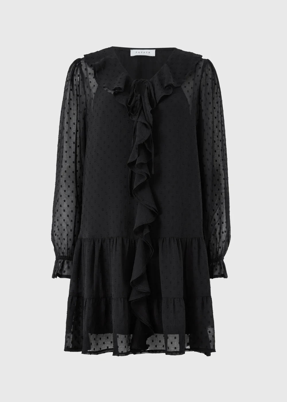 Black Dobby Ruffle Mini Dress - Size 8 Image 1