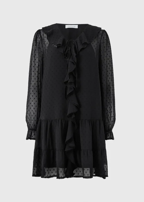 Black Dobby Ruffle Mini Dress - 8 Image 3