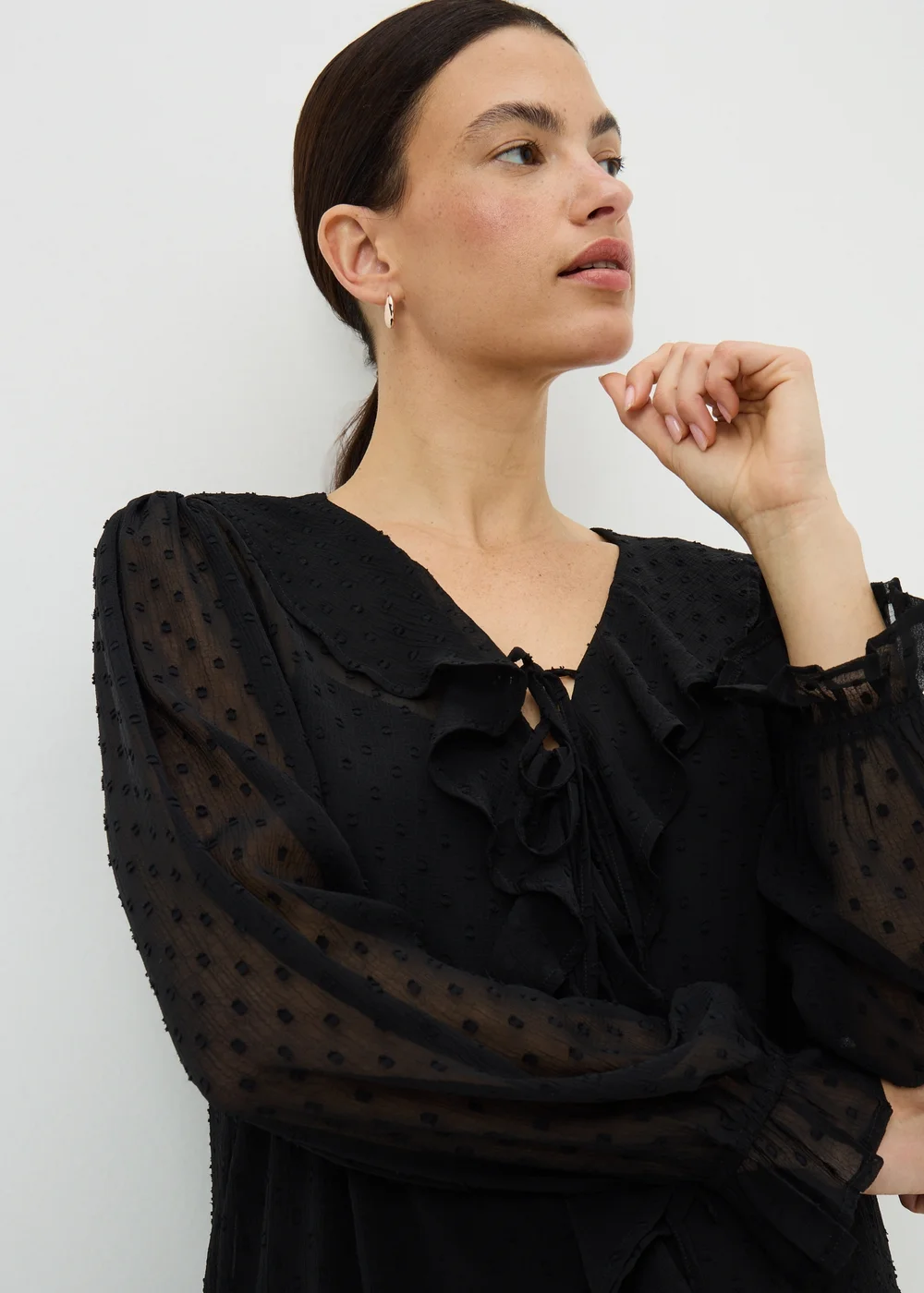 Black Dobby Ruffle Mini Dress - 8 Image 1