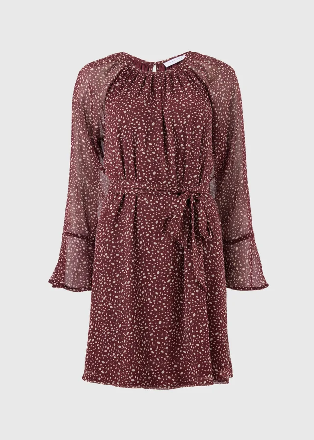 Burgundy Spot Belted Mini Dress
