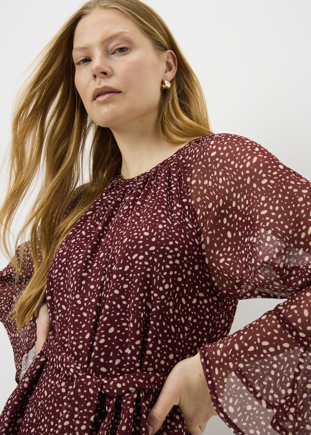 Burgundy Spot Belted Mini Dress - 8 Image 1