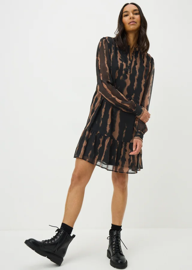 Brown Yolk Ruffle Tier Mini Dress