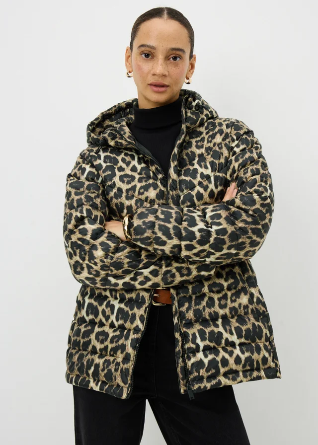 Brown Animal Print Lightweight Padded Jacket