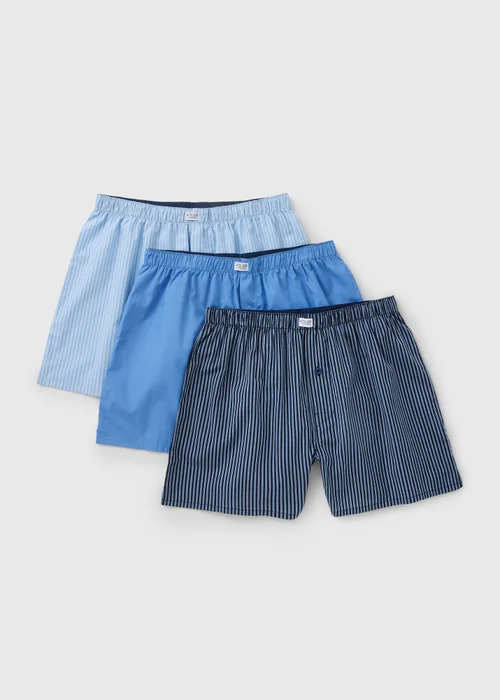 3 Pack Blue Stripe Woven Boxers - Small Image 1