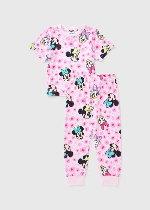 Disney Girls Pink Minnie Mouse Animal Print Pyjama Set (1-7yrs) - 1 to 1 half years Image 1