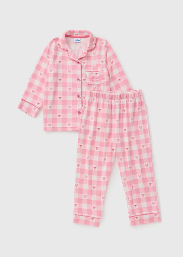 Disney Girls Pink Minnie Check Pyjama Set (1-7yrs)