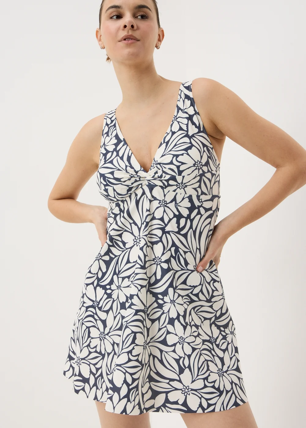Navy Floral Shapewear Swim Dress - Size 10 Image 1