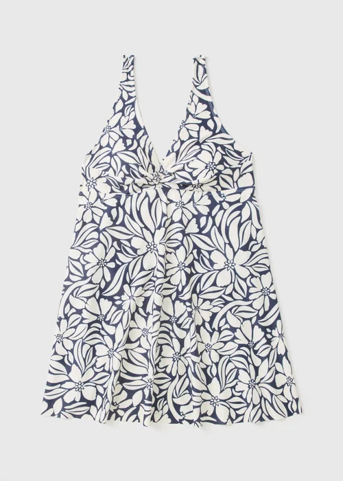 Navy Floral Shapewear Swim Dress - Size 10 Image 3