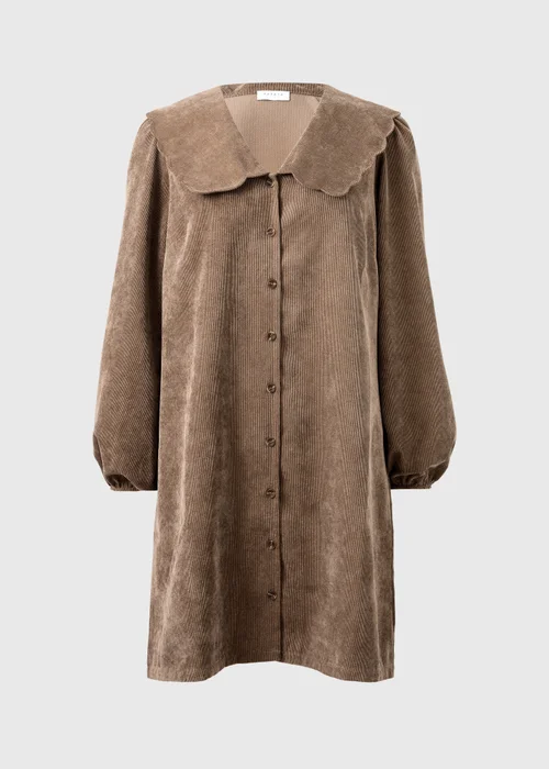 Brown Button Cord Collar Mini Dress - 8 Image 4