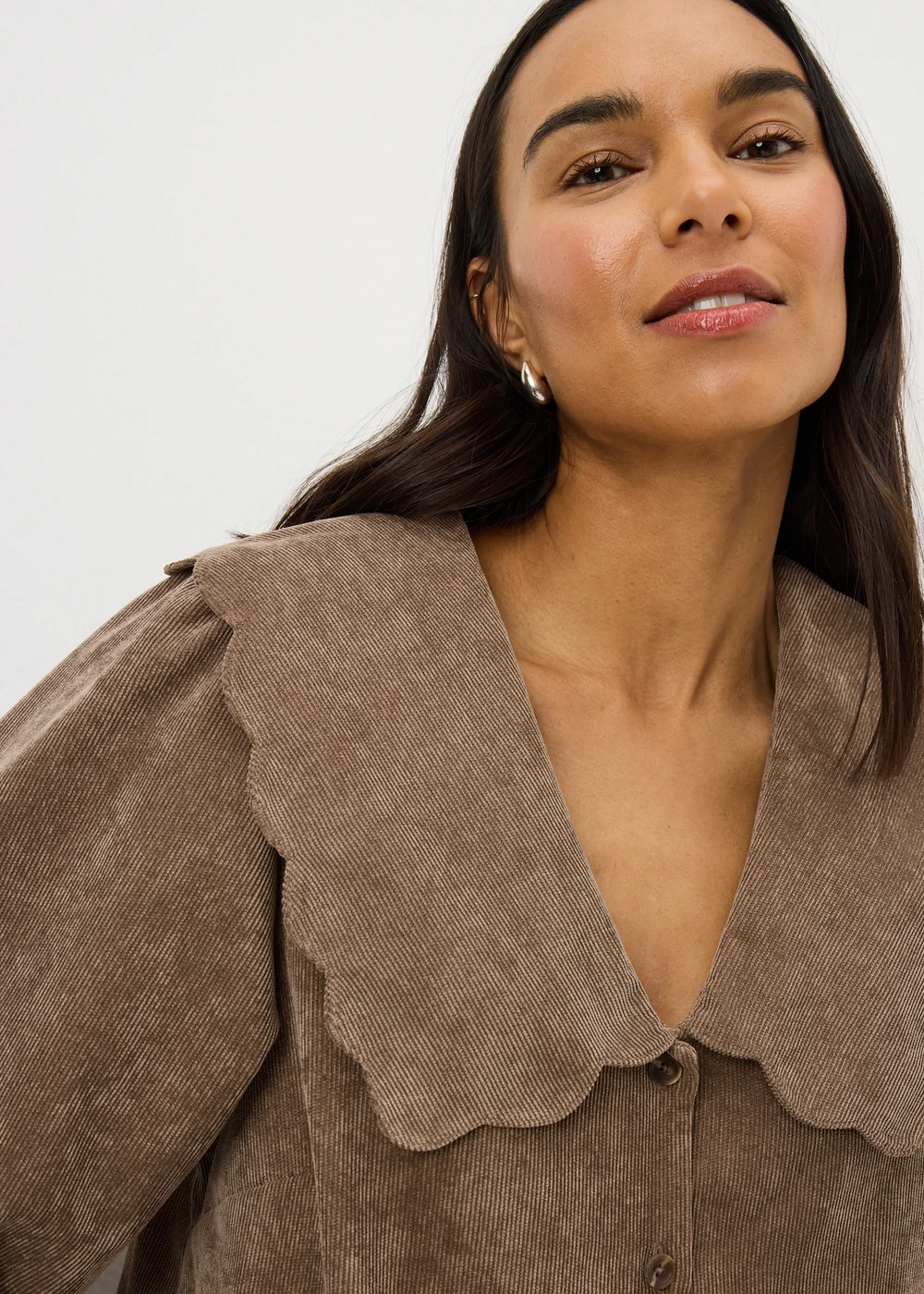 Brown Button Cord Collar Mini Dress - 18 Image 2
