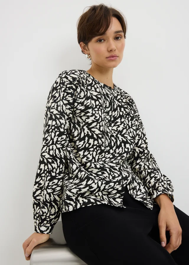Black Animal Print Button Shirt